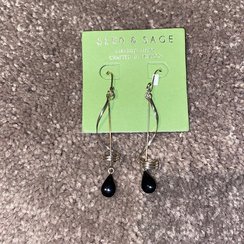 Seed & Sage Sterling Silver Black Teardrop Spiral Dangle Earrings
